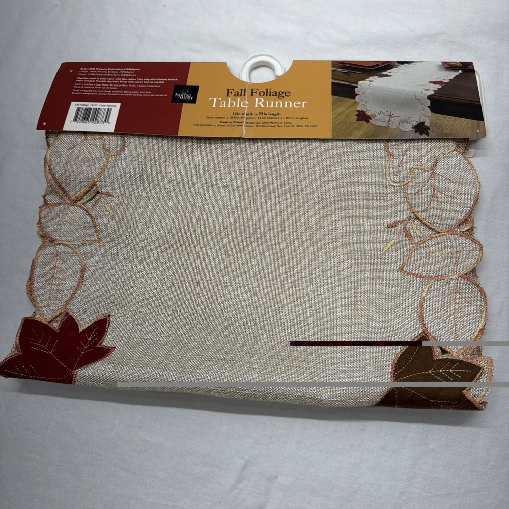 Home Wear Fall Foliage Cutwork Embroidery Table Runner 72in Leaves Thanksgiving - Picture 4 of 6